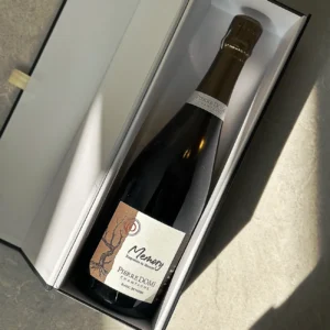 Beeld van boven van champagnefles in magneetdoos